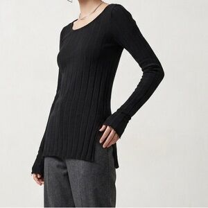 By Anthropologie Ribbed Side-Slit Tunic Sweater (XXS)